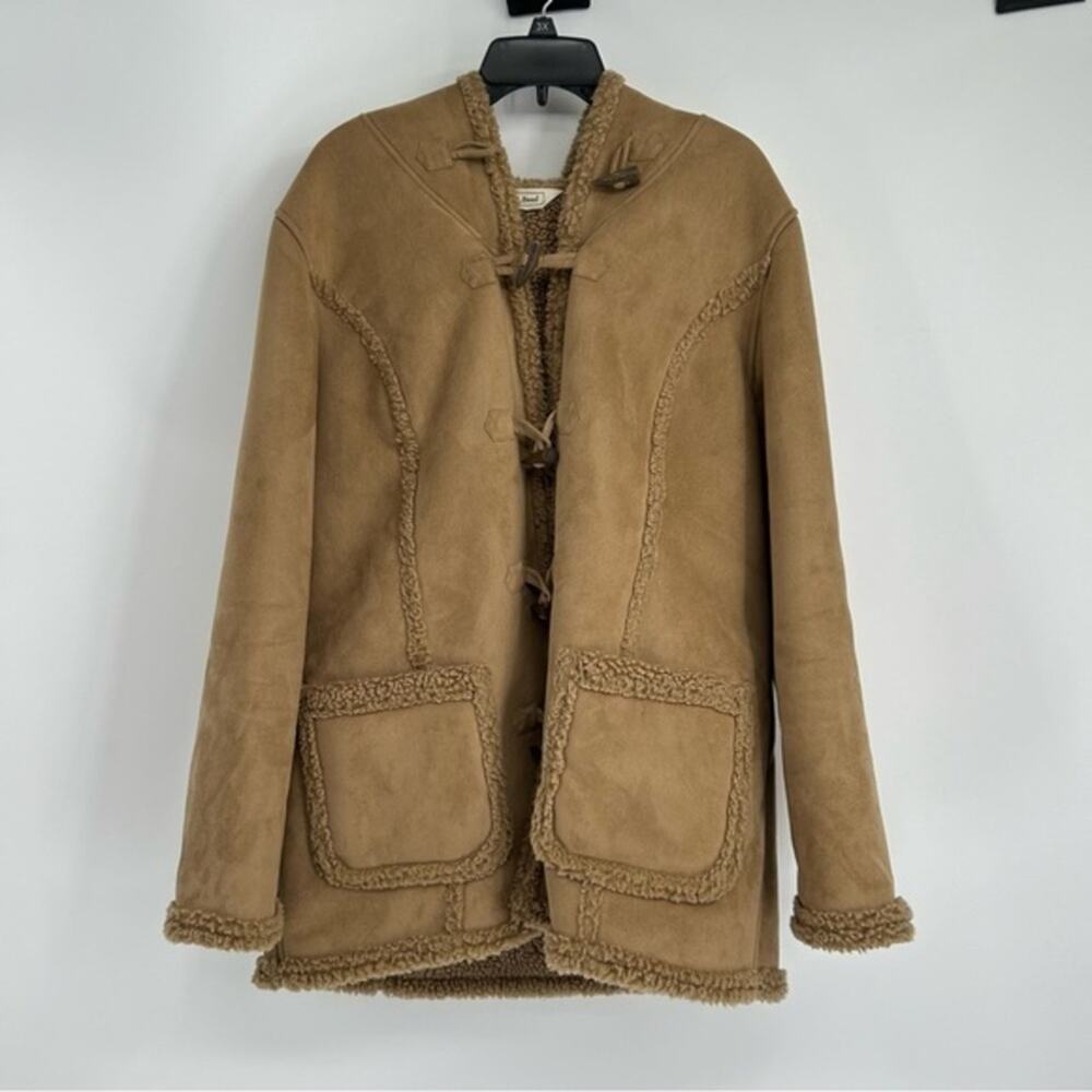 L.L. Bean Brown Tan Sherpa Lined Toggle Button‎ Hooded Coat Size Large